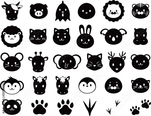 動物のアイコン30種セット　モノトーン