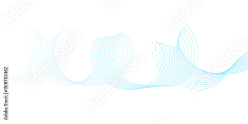 Dynamic sound wave isolated on white background. An abstract blue wave flows smoothly across a white background, 