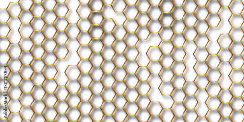 Gold Hexagon Grid Pattern, Seamless White Background, Abstract Geometric Design, High-Resolution Image, honeycomb cells of cardboard stiffening rib background Abstract background of colorful  lag