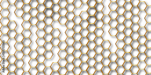 Gold Hexagon Grid Pattern, Seamless White Background, Abstract Geometric Design, High-Resolution Image, honeycomb cells of cardboard stiffening rib background Abstract background of colorful  lag