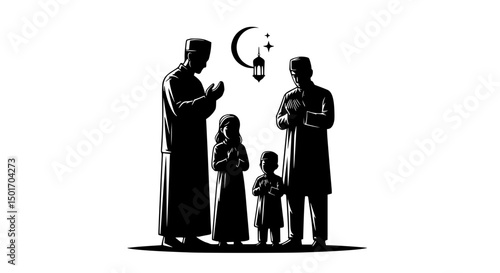 Wallpaper Mural Muslim Family Silhouette Praying Under Crescent Moon Torontodigital.ca