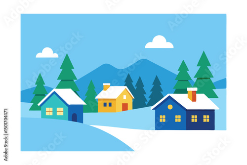 Wallpaper Mural winter landscape with houses Torontodigital.ca