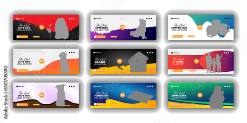 Facebook cover bundle web banner and  Social media post or jeans, t-shirt, hard disk, jewellery, fashion, coffee, product, dog, templates
