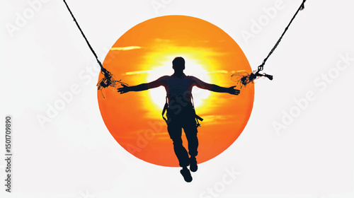 Bungee Sunset SIlhouette , black silhouettes isolated on white background