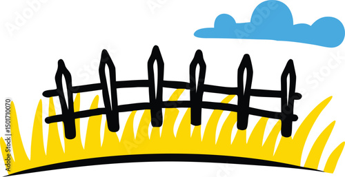 Farm Fence in Sunny Meadow Rustic Countryside Illustration