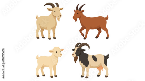 Bakra Eid Mubarak Illustration – Goats Collection for Eid ul Adha Festival, Qurbani Celebration, and Muslim Religious Holiday Artwork