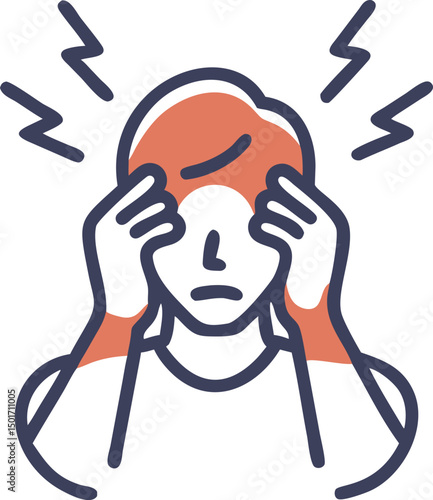 A person experiencing a severe headache or migraine, holding their head in pain with a distressed expression