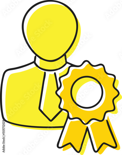 Iconic Representation of Professional Achievement A Top Performer Earning Recognition with a Golden Award Badge.