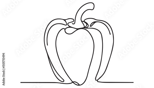 Continuous one single minimal line drawing bell papper