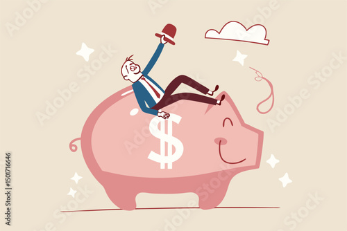 Pension plan for senior retiree, retirement savings fund, IRA, Roth or 401K, wealth management for elderly concept, happy elderly old man relax lay down on wealthy piggy bank pension fund.