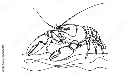 Continuous one single minimal line drawing Lobster