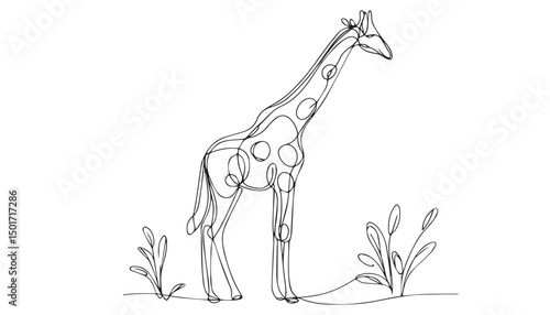 Continuous one single minimal line drawing giraffe