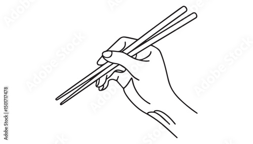 Continuous one single minimal line drawing chopsticks