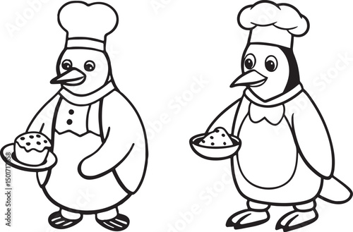 chef penguin, penguin holding bowl, penguin chef, cute penguin in chef uniform,