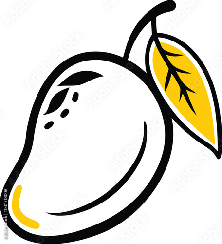 Illustration of a White Mango with Yellow Leaf and Stem