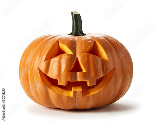 A carved jack o lantern pumpkin with a happy and playful face