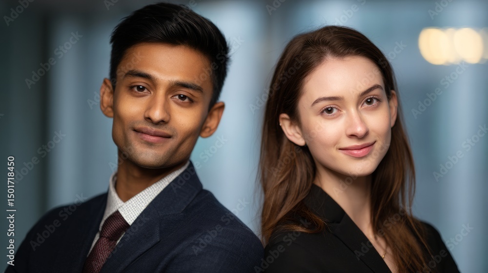 Two confident young professionals in formal attire. Portraying ambition and professionalism in the modern workplace.
Two confident young professionals in formal attire. Portraying ambition and professionalism in the modern workplace.