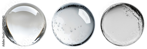 Three different colored glass spheres with a clear center