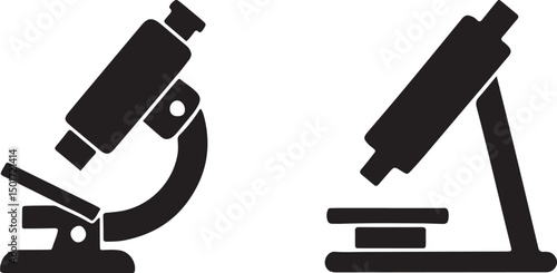 Black and White Microscope Silhouette Icon