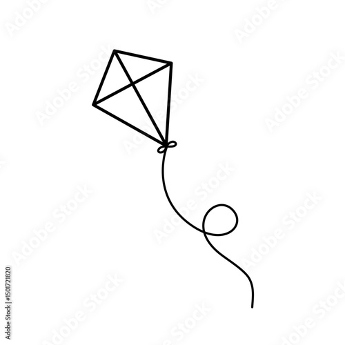 Summer kite is flying doodle hand drawn icon. Outline drawing kite is flying line clipart symbol. Vector illustration