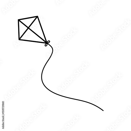 Summer kite is flying doodle hand drawn icon. Outline drawing kite is flying line clipart symbol. Vector illustration