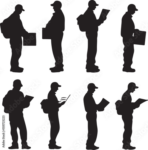 Silhouette Illustrations of Delivery Person: Vector Art of Courier with Package, Mail, and Documents for Business, Logistics, and Service Design