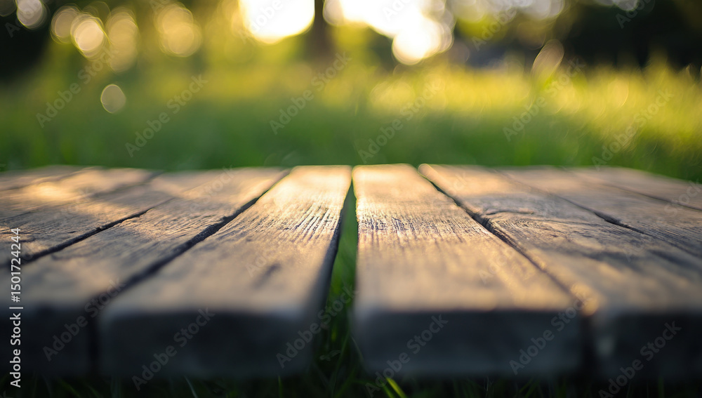 Fototapeta premium Rustic Wooden Table in a Garden Setting