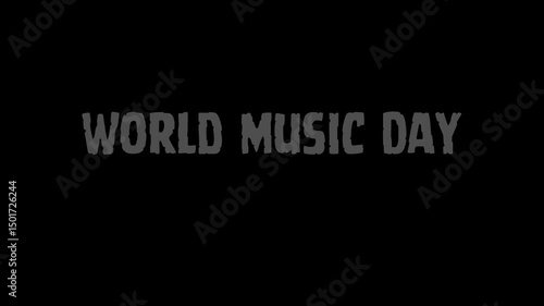 World music day text in white against a stark black background