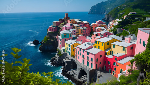 Fototapeta Naklejka Na Ścianę i Meble -  Panorama of Old Coastal Towns in Montenegro and Croatia with Sea and Mediterranean Landscape