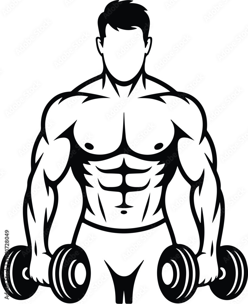 Fototapeta premium Gym Pose Line Art – Muscular Man Silhouette Collection Bodybuilder One Line Drawing – Fitness Silhouette Vector Set