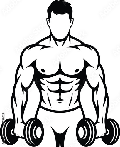 Gym Pose Line Art – Muscular Man Silhouette Collection Bodybuilder One Line Drawing – Fitness Silhouette Vector Set