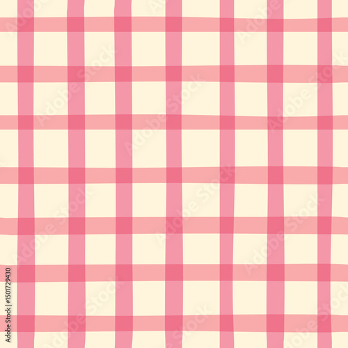Hand drawn checkered seamless pattern. Trendy illustration. Abstract style plaid, tartan, gingham cloth. Suits for textile, fabric covers, packaging and gift wrap.Print template	