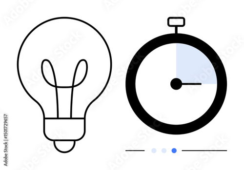 Lightbulb symbolizing innovation beside a stopwatch emphasizing time. Ideal for creativity, time management, productivity, innovation, brainstorming, efficiency, simple landing page