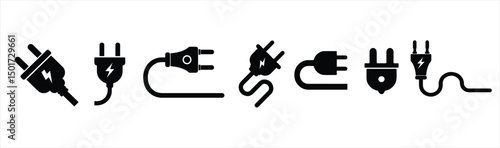 Electric plug vector set hand drawn illustration on white background. electric plug icon silhouette set.
