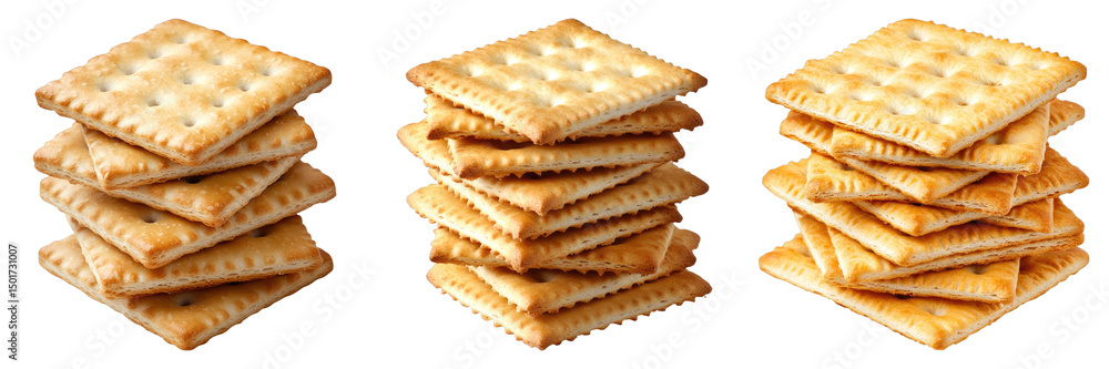 Three stacks of crackers are piled on top of each other Three stacks of crackers are piled on top of each other