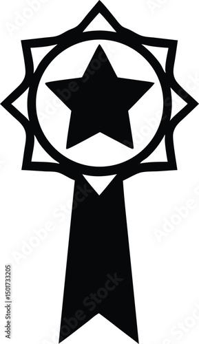 star ribbon badge vector illustration black and white award medal graphic for excellence honor best performance ranking icons