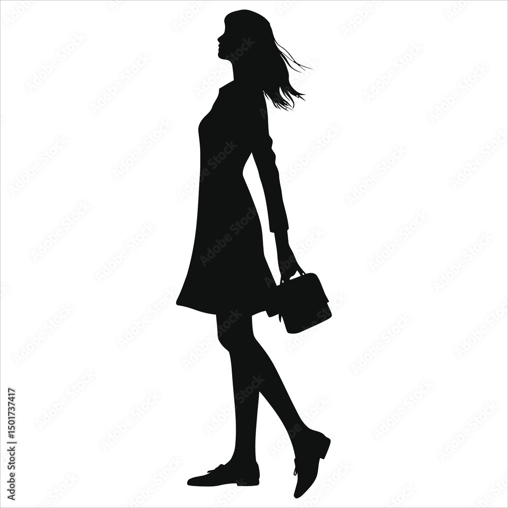 (Loafers ballet flats)Stylish woman walking, carrying a bag, in vector silhouette./A simple, elegant silhouette of a woman walking, carrying a handbag. (Loafers ballet flats)Stylish woman walking, carrying a bag, in vector silhouette./A simple, elegant silhouette of a woman walking, carrying a handbag.