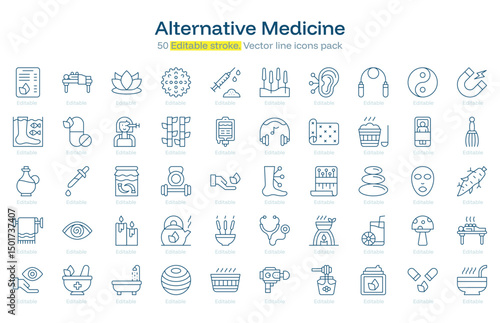 Alternative Medicine line icon pack. Alternative Medicine Stroke icon set. Editable Stroke icon