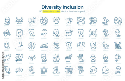 Diversity Inclusion line icon pack. Diversity Inclusion Stroke icon set. Editable Stroke icon
