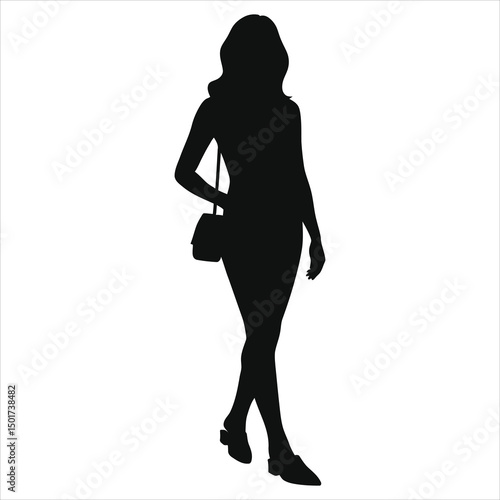 (Mules slip-ons)Vector Silhouette of Stylish Woman Wearing Comfortable Slip-On Shoes/A simple, elegant silhouette of a woman wearing mules or slip-on shoes, against a plain gray background.