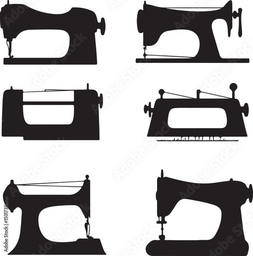 Vintage Sewing Machines Silhouette Vector Art: Antique Tailoring Equipment Graphics, Retro Sewing Illustration, Crafts & Needlework Design Elements