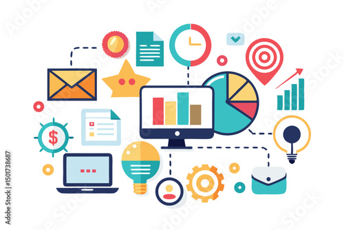 Wallpaper Mural Business analytics and digital marketing flat vector illustration set on white Torontodigital.ca