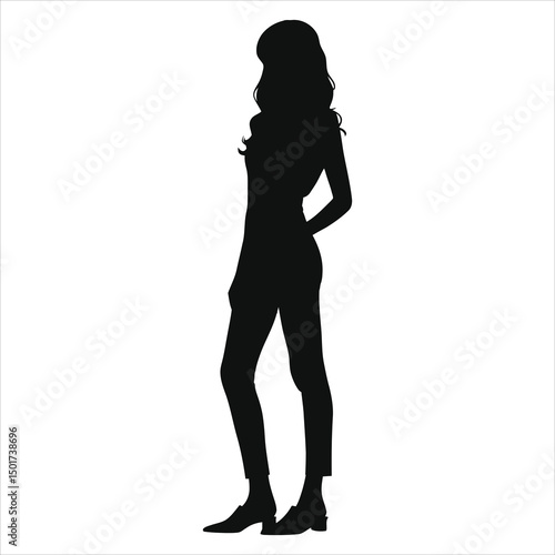  (Mules slip-ons)Stylish Woman Vector Silhouette in Elegant Business Attire/A sophisticated silhouette of a woman, presented against white background