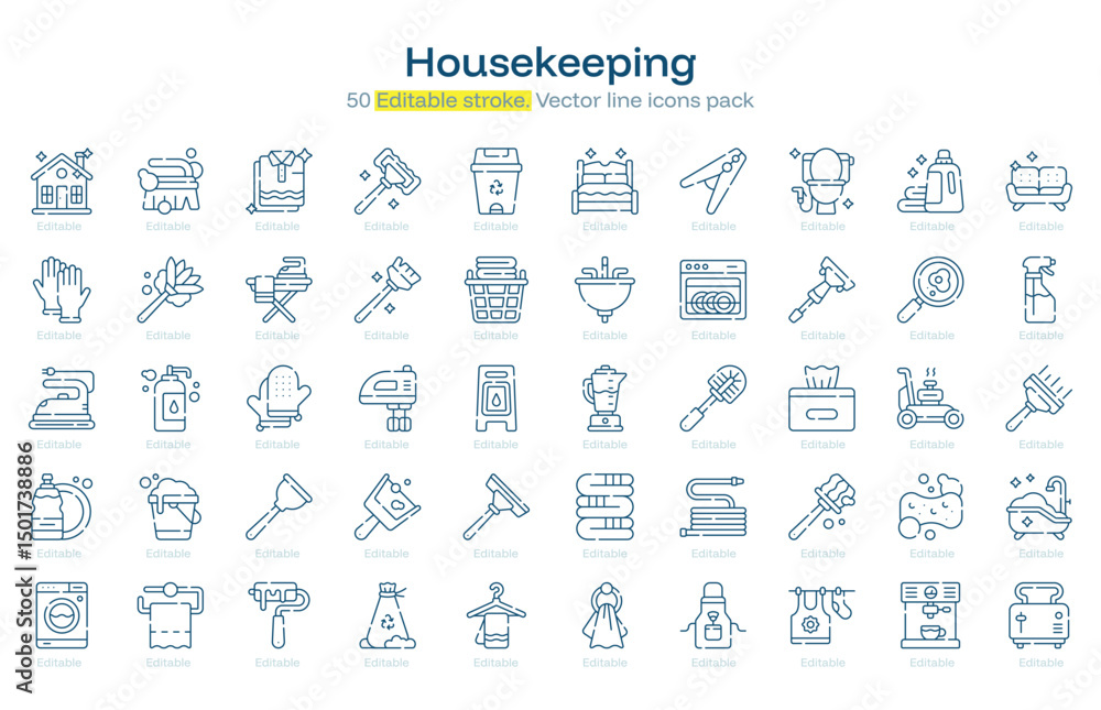 Fototapeta premium Housekeeping line icon pack. Housekeeping Stroke icon set. Editable Stroke icon