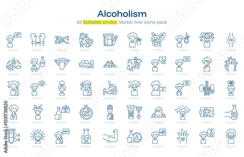 Alcoholism line icon pack. Alcoholism Stroke icon set. Editable Stroke icon