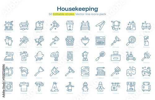 Housekeeping line icon pack. Housekeeping Stroke icon set. Editable Stroke icon