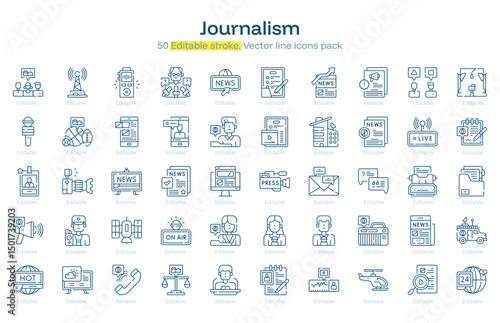 Journalism line icon pack. Journalism Stroke icon set. Editable Stroke icon