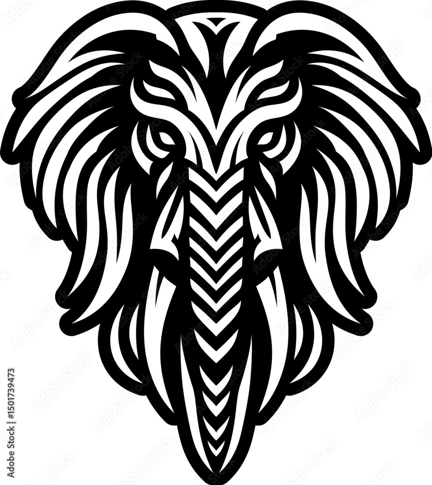 Obraz premium Tribal Elephant Head Vector Icon Ornate Tribal Elephant Head – Bold Black and White Vector Animal Design
