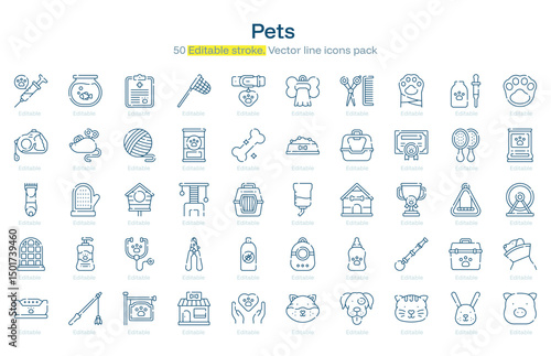 Pets line icon pack. Pets Stroke icon set. Editable Stroke icon