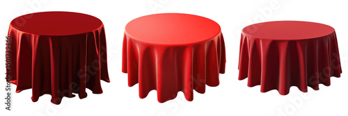 Three red tablecloths are displayed on a white background
